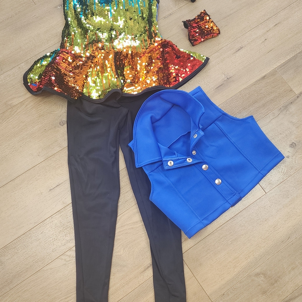 Colorful Sequin Kids Dsnce Costume Set